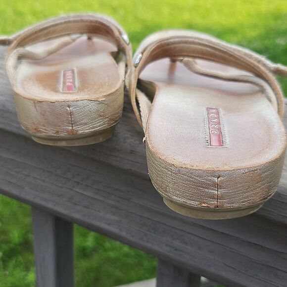 Vintage Prada Gold Thong Sandals Size 39.5 | Logo Sole - Picture 4 of 9